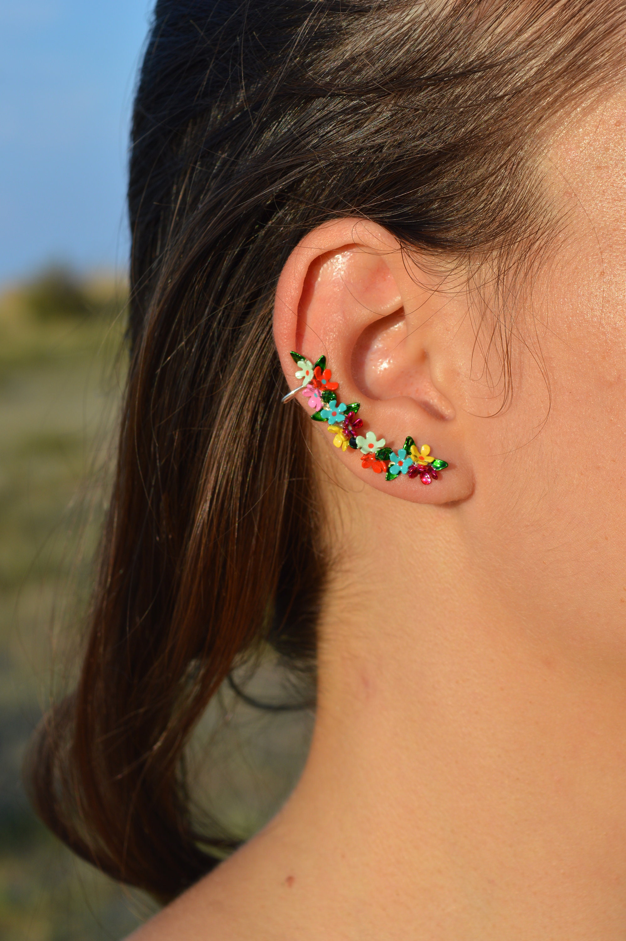 Flower Ear Climber Earrings Ear Crawler Earrings Art Nouveau Etsy