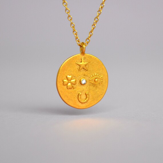 Lucky Charm Necklace Silver Chain Horseshoe Layered Necklace Etsy