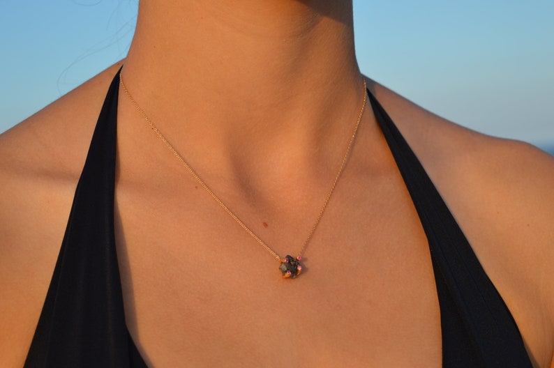 Quartz And Garnet Necklace Rough Stone Necklace Raw Crystal Necklace MInimalist Jewelry Gift For Her Art Deco Pendant