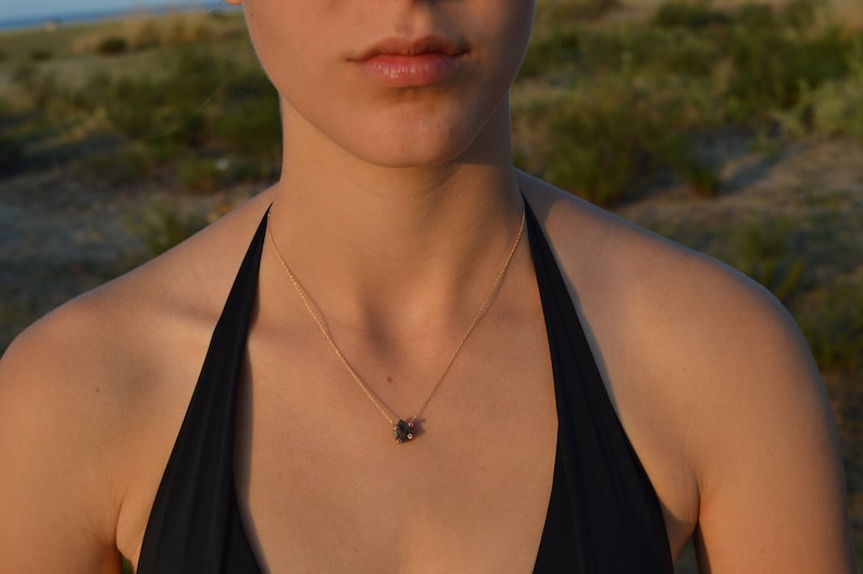 Quartz And Garnet Necklace Rough Stone Necklace Raw Crystal Necklace MInimalist Jewelry Gift For Her Art Deco Pendant