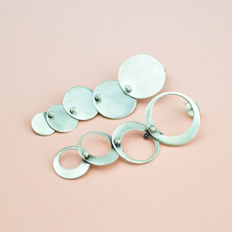 Statement Hoop Earrings Long Drop Circle Earrings Dangle and Drop Silver Hoop Earrings Delicate Dangling Hoops Modern Long Earrings