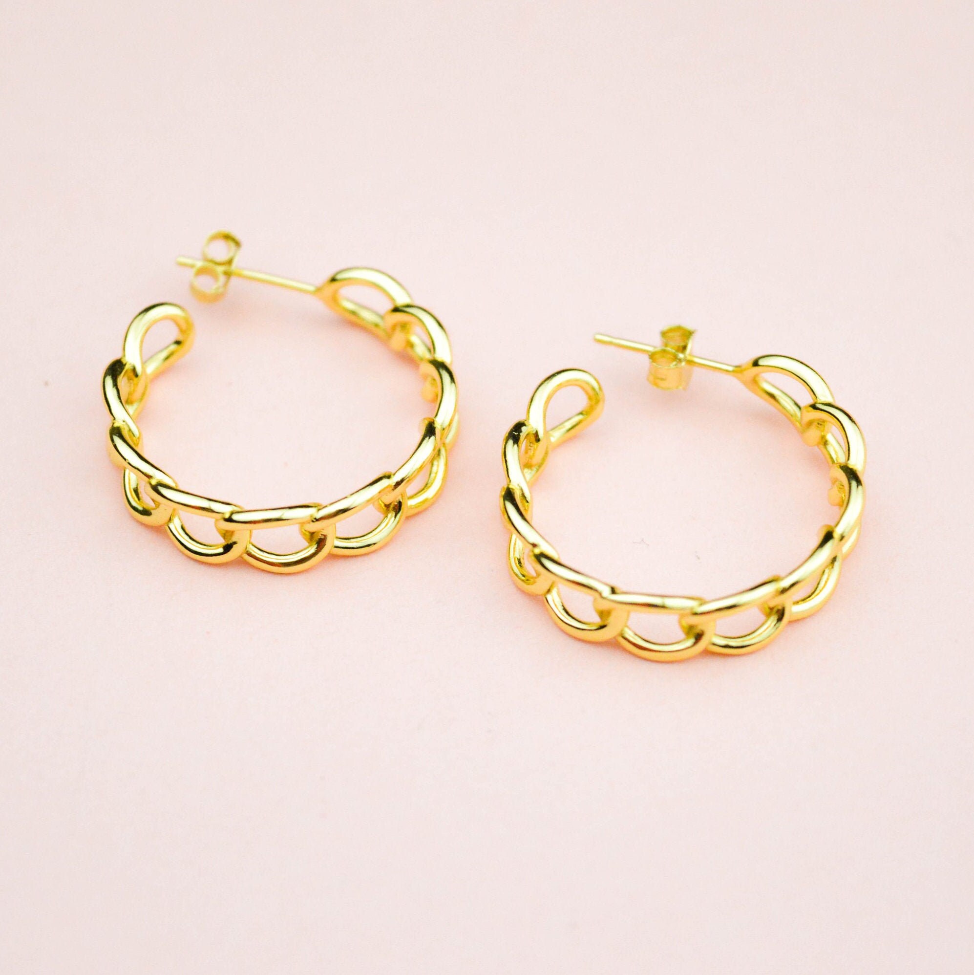 Gold Plated Chain Hoop Earrings Wide Chunky Medium Hoop Etsy