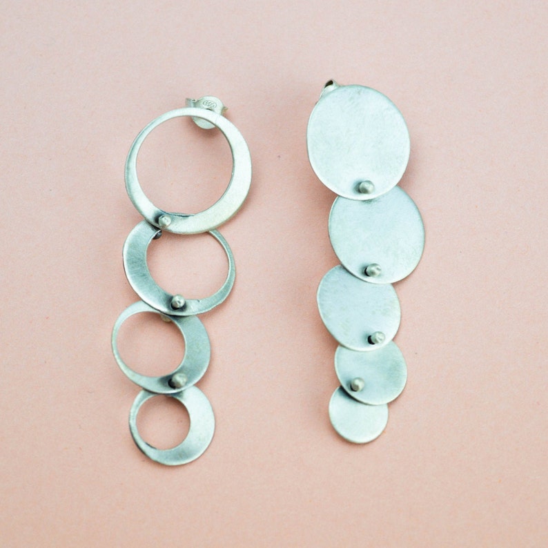 Statement Hoop Earrings Long Drop Circle Earrings Dangle and Drop Silver Hoop Earrings Delicate Dangling Hoops Modern Long Earrings