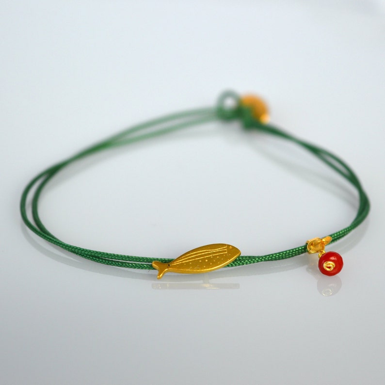 Wax cord Bracelet Boho Fish Bracelet Gold Fish Bracelet Handcrafted Bracelet Little Fish Bracelet Sterling Silver Gold Filled Bracelet
