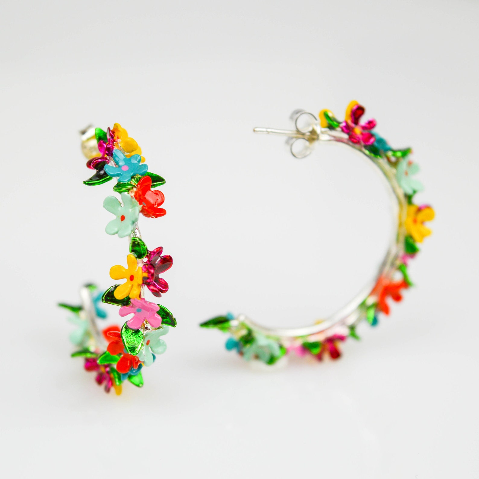 Floral Hoop Earrings Flower Hoop Earrings Open Hoop Etsy