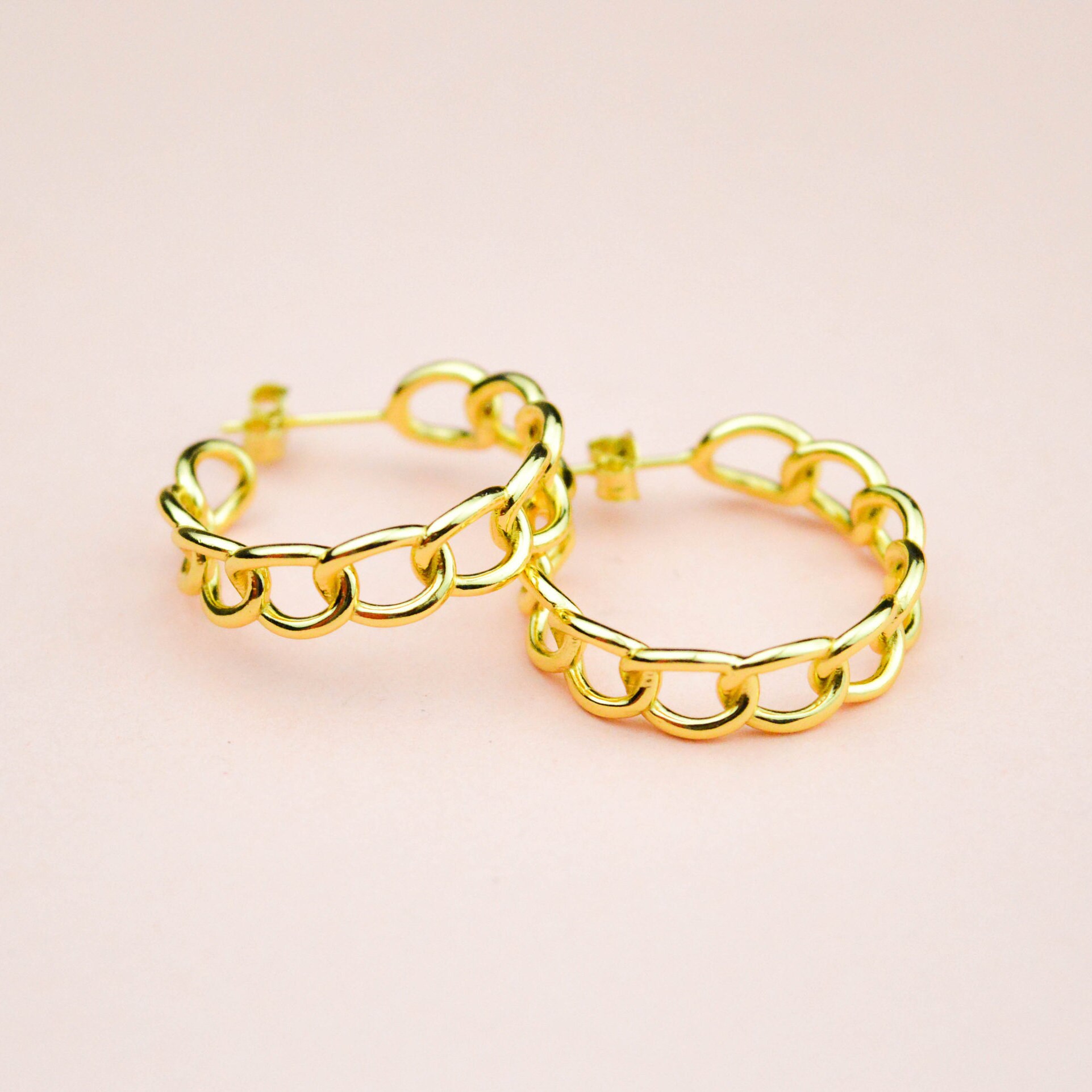 Gold Plated Chain Hoop Earrings Wide Chunky Medium Hoop Etsy