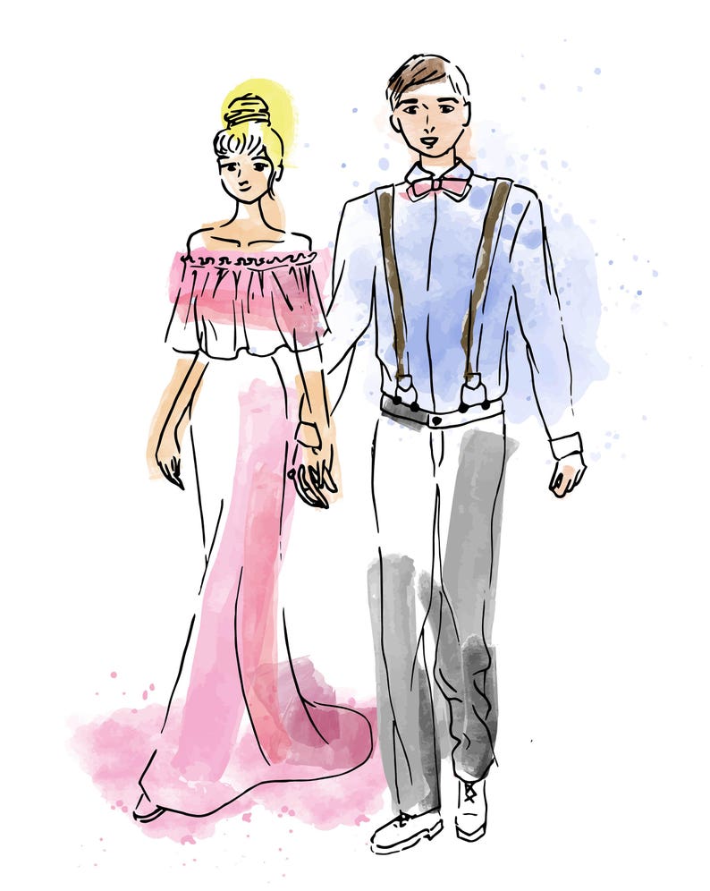 Couple Digital Art Couple Drawing Cute Couple Drawings Love | Etsy