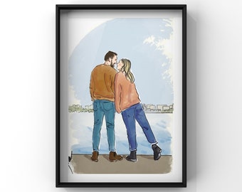 Digital Art. Custom Painting. Custom Portrait. Couple Drawing from Photo. Wedding Gift. Engagement Gift. Anniversary Gift. Bespoke Drawing.