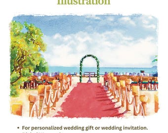 Illustration aquarelle de lieu de mariage personnalisé, cadeau de mariage (téléchargement numérique)