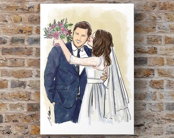 Digital Custom Wedding Illustration in Digital WaterColor Style, Perfect Personalised Gifts for Bride to be, Bridal Shower, Anniversary Gift