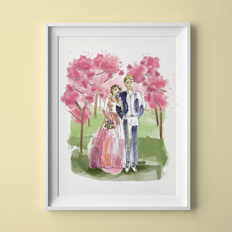 Custom Drawing from Photos Custom Watercolor Digital Art for Bridal Shower Download and Ready to Print Perfect for Personalized Gifts