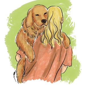 Girl and Dog Custom Illustration, Dog Drawing, Gift for Her,Digital Drawing Pets, Custom Illustration with Pet, Dog Portrait