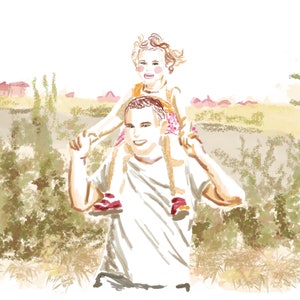 Digital Custom Father Daughter Drawing, Family Portrait Art, Custom Drawing Family, Housewarming Wall Art Gifts, Family Portrait Drawing