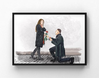 Digital Engagement Photo Artwork. Engagement Sketch from photo. Digital art for wedding, Custom Engagement Gifts, Wedding Proposal