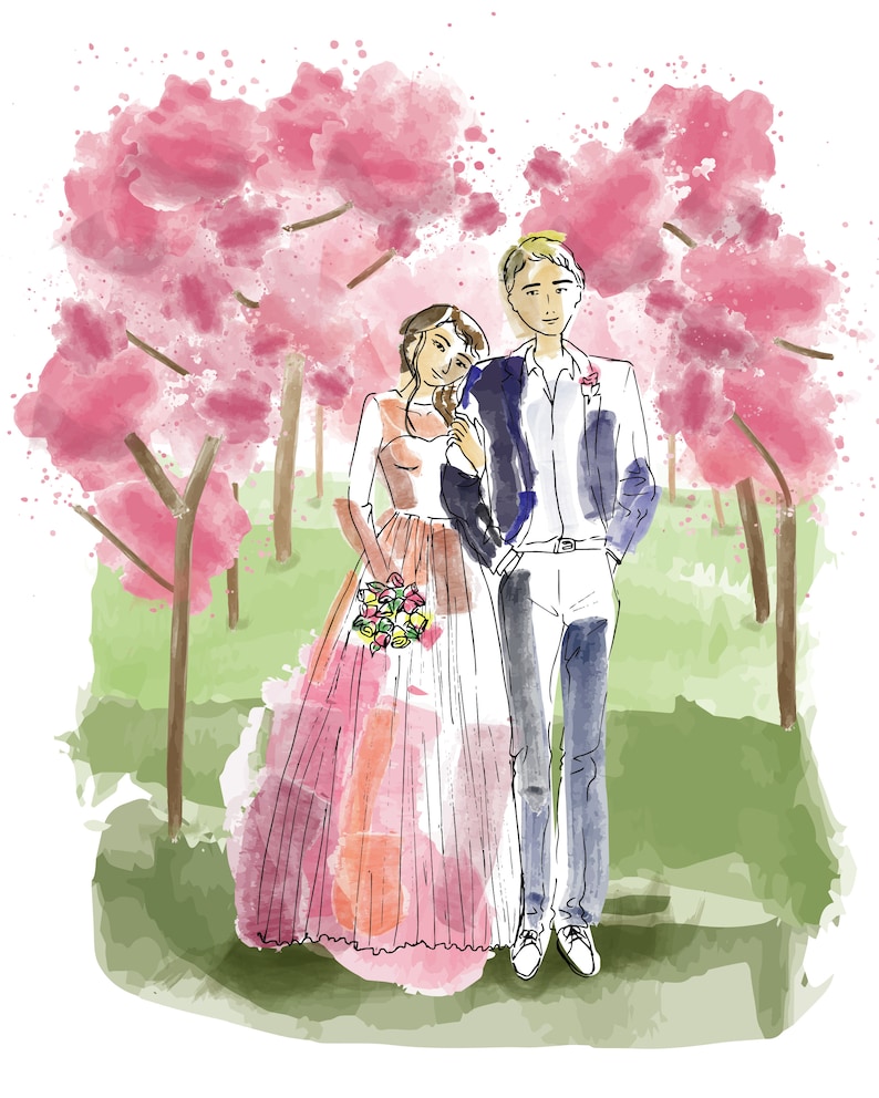 Custom Drawing from Photos Custom Watercolor Digital Art for Bridal Shower Download and Ready to Print Perfect for Personalized Gifts