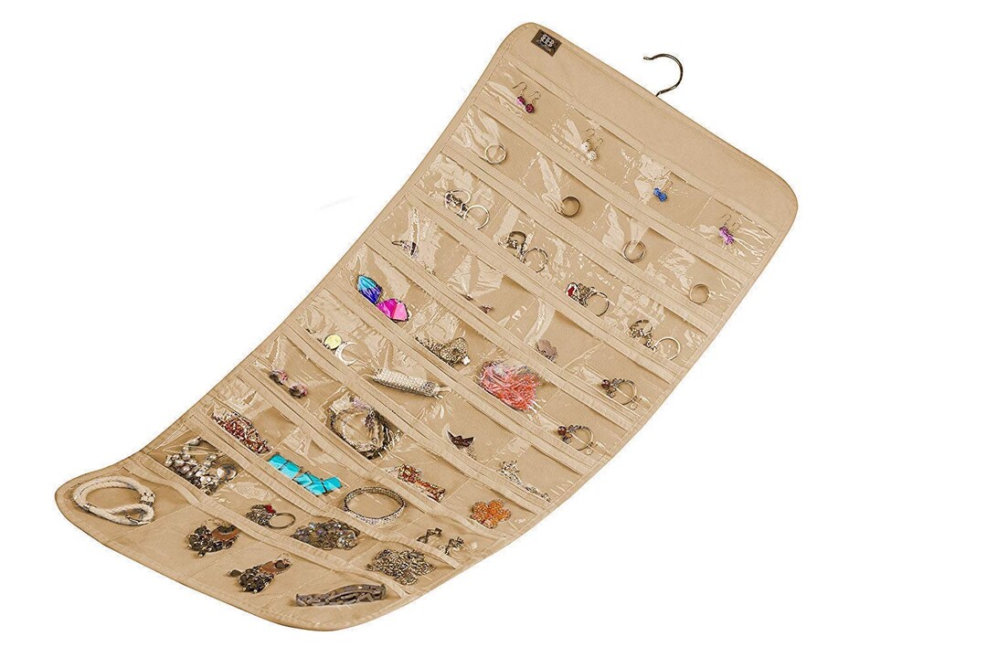 Hanging Jewelry Organizer Dual Sides 75 Pockets Accessories Storage for Holding Jewelry Dual
