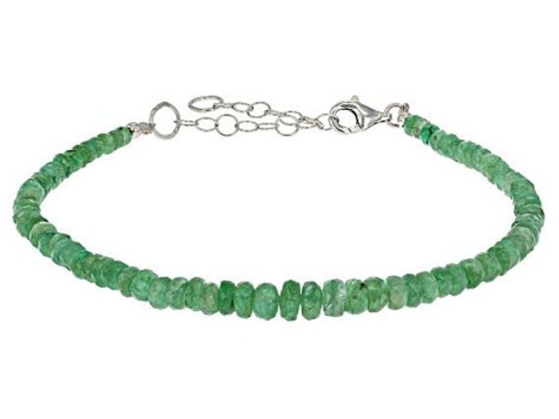 Bead Size 3MM-5MM 1 Inch Silver Extension TGW 28 CTS Zambian Emerald Bead Bracelet 8 Inch with Sterling Silver Lobster Clasp