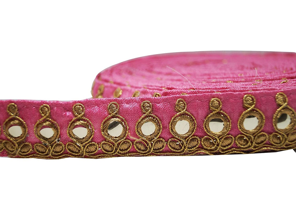 Mirror Lace Golden Border Lace with Stones Mirror Dabka 9 Etsy