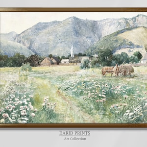 Meadow Painting | Vintage Landscape Print | Wildflowers I  Norwegian nature | PRINTABLE Digital