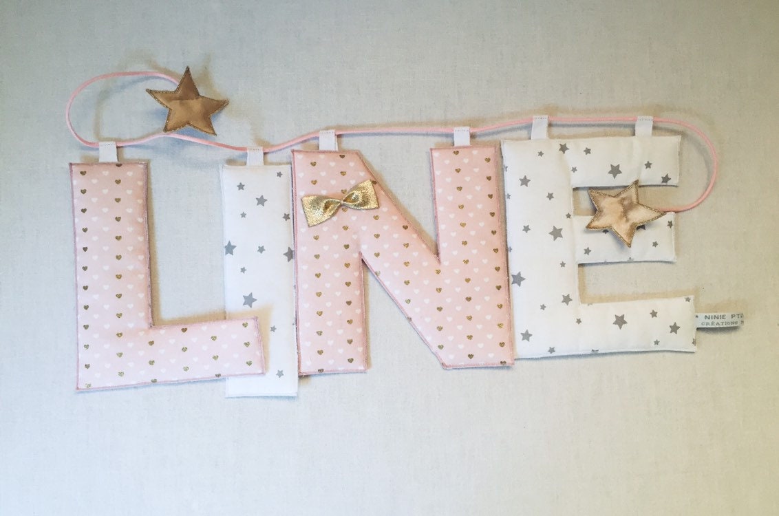 Sur Commande Guirlande de Lettres en Tissu Rose et Doré