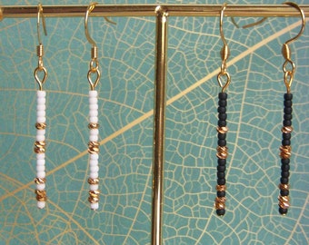 Minimalist seed bead and 18k gold plated pearl earrings, Gift for her.