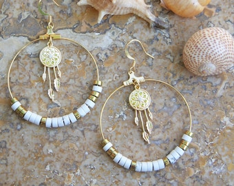 HOWLITE natural stone creole earrings I Original earring I Bohemian earring I Gift for her.