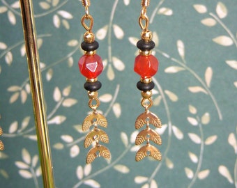 Gold plated earrings I Natural stone earrings I Gold ear of wheat chain I Mother's Day I Original women's gift