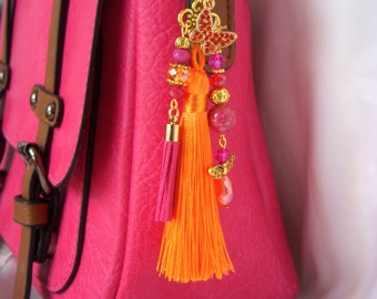 Pink and orange bag jewelry I Key ring I Car jewelry I Original gift I Valentine's Day gift I Centerpiece gift, Mother's Day.