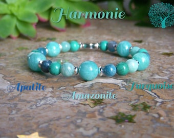 HARMONIE bracelet in Amazonite, Apatite and Turquoise. Women's natural stone bracelet. Christmas, birthday gift for women.