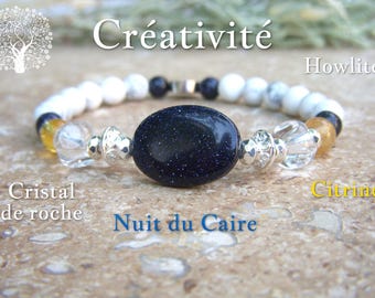 CREATIVITY Bracelet: Cairo Night, Citrine, Rock Crystal and Howlite. Women's bracelet in natural stone. Original women's gift.