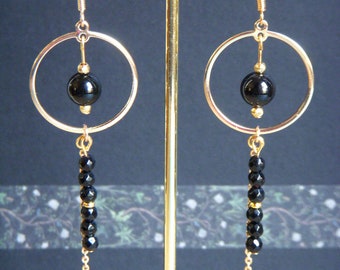 Black and gold Onyx stone earrings I Long dangling earrings I Original earring I Women's Christmas gift