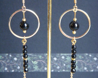 Black and gold onyx stone earrings I Long dangle earrings I Original earring I Christmas gift for women