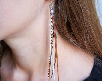 Single feather earring. Original earring. Natural feather earrings. Boho chic earring.
