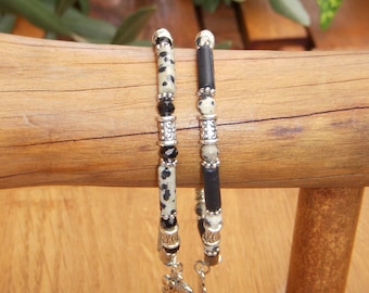 Natural stone bracelets I Women's bracelet in Agate and Dalmatian Jasper I Tibetan pearls I Thin bracelet I Original women's gift