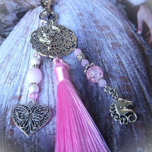 Bijou de sac I  Porte clef I Bijoux de voiture I  bijou de sac rose féerique I Cadeau femme original  I Cadeau de Noel I Cadeau maîtresse