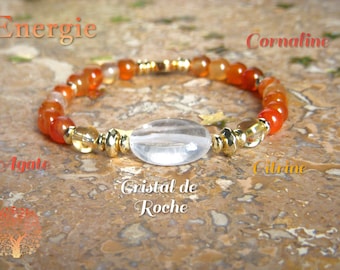 ENERGY Bracelet in Agate, Carnelian, Citrine and Rock Crystal. Women's natural stone bracelet. Christmas, birthday gift for women.