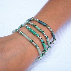 Green bracelet in natural stone, stones of your choice: AVENTURINE, JASPER, light and dark JADE. Thin 4mm bracelet. Minimalist bracelet.
