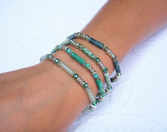 Green bracelet in natural stone, stones of your choice: AVENTURINE, JASPER, light and dark JADE. Thin 4mm bracelet. Minimalist bracelet.
