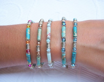Blue tube bracelet in natural Imperial Jasper stone. 7 choices in blue tones. Thin 4mm bracelet. Minimalist bracelet.