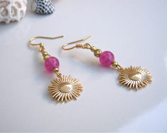 SUN earrings in natural stone plated with 18 k gold I Original gold earrings I Boho chic women's gift