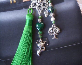 Bag jewelry, key ring, car jewelry. Green bag jewelry, on the theme of nature and the forest. Original women's gift.