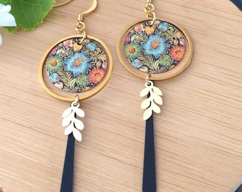 "Betina" earrings with multicolored floral tassels. Original gift for women.
