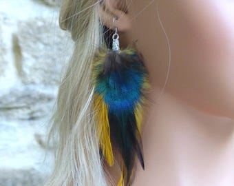 Single feather earring. Christmas gift for women. Natural feathers. Boho chic style. Feather jewelry. Unique earring.