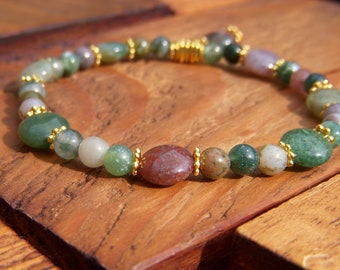 Natural stone bracelet, delicate women's bracelet, Indian Agate bracelet, semi-precious stone bracelet, elastic 17.5 cm.
