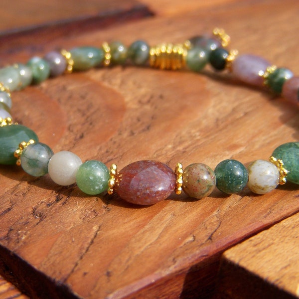 Bracelet en pierre naturelle, bracelet femme délicat, bracelet en Agate indienne, bracelet en pierre semi précieuse,  élastique 17,5 cm.