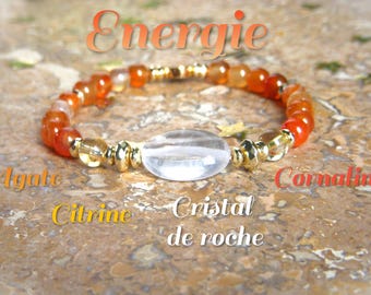 ENERGY bracelet in Agate, Carnelian, Citrine and Rock Crystal. Women's bracelet in natural stone. Women's gift for Christmas, birthday.