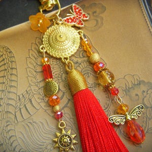 Bag jewelry. Glass bead and citrine key ring. Handmade bag jewelry with pompom. Original teacher gift, ATSEM