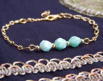 Amazonite bracelet I Fine and delicate women's bracelet I Chiseled 18 k gold chain I Natural stone bracelet I Original women's gift