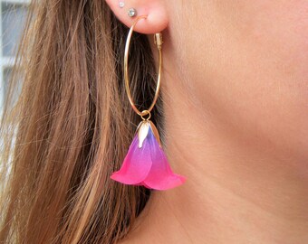 Flower earrings. Gold-plated hoops. Small fabric flower. Original gift. Bridesmaid earrings.