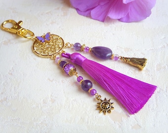Bag jewelry, Key ring, Car jewelry, bag jewelry with amethyst pearl, Original women's gift, Christmas gift, Grigri.